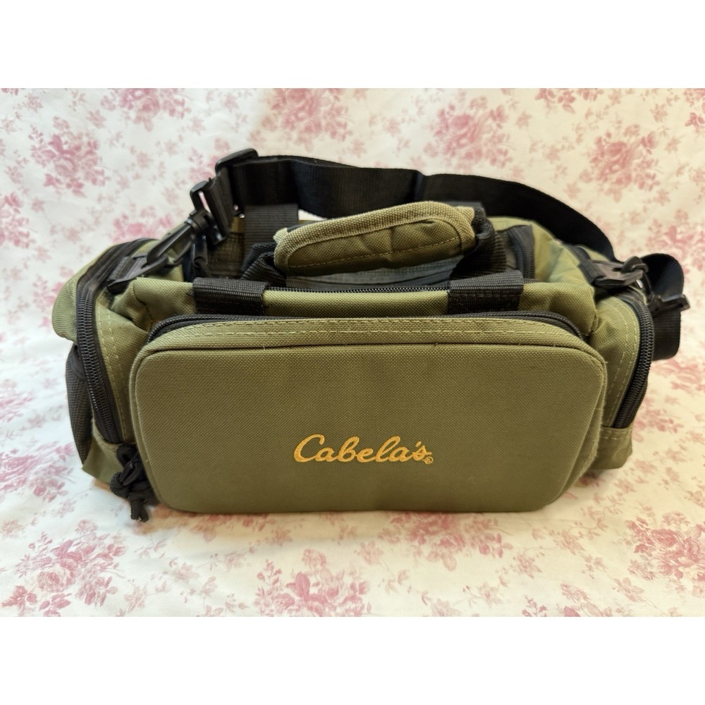 Cabela's Fishing Tackle Bag Green Shoulder Carry Case Multi Pocket 15"